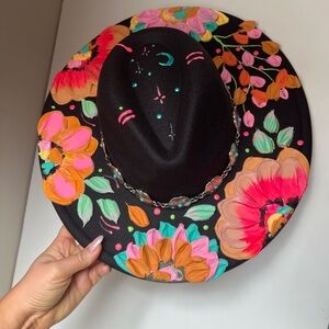 Black Western Painted Floral Women's Hat